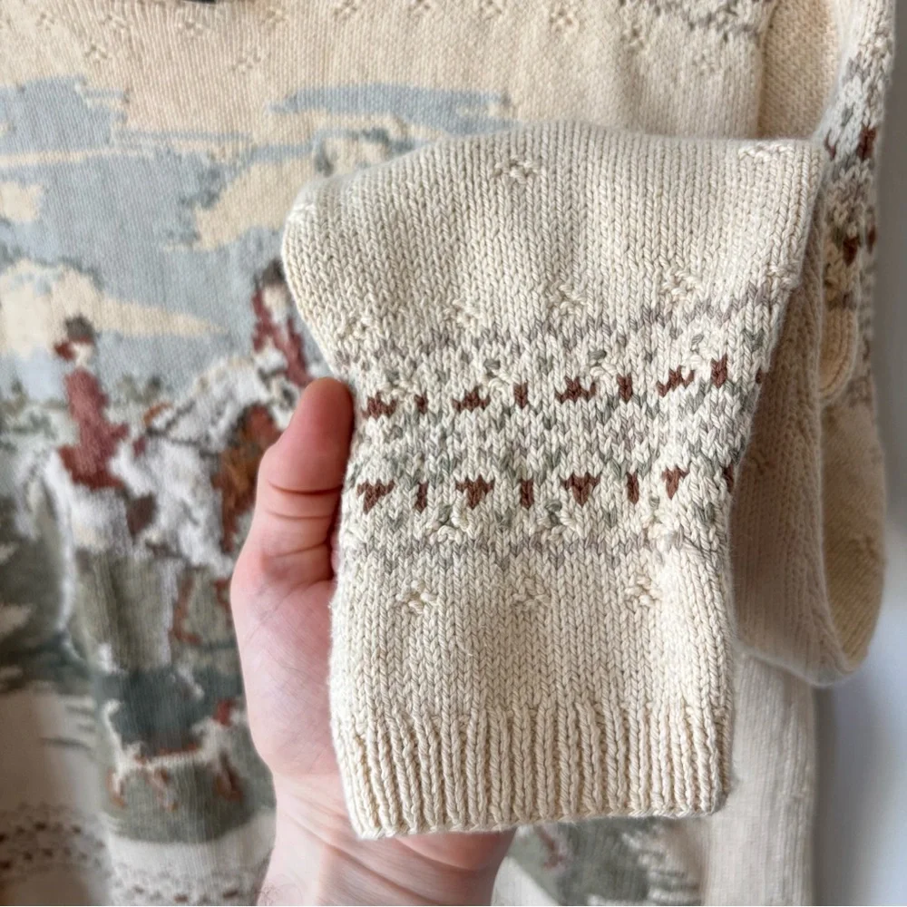 Vintage Ralph Lauren Equestrian Fox Hunt Sweater Size L Handknit Tapestry Horse - Picture 6 of 13